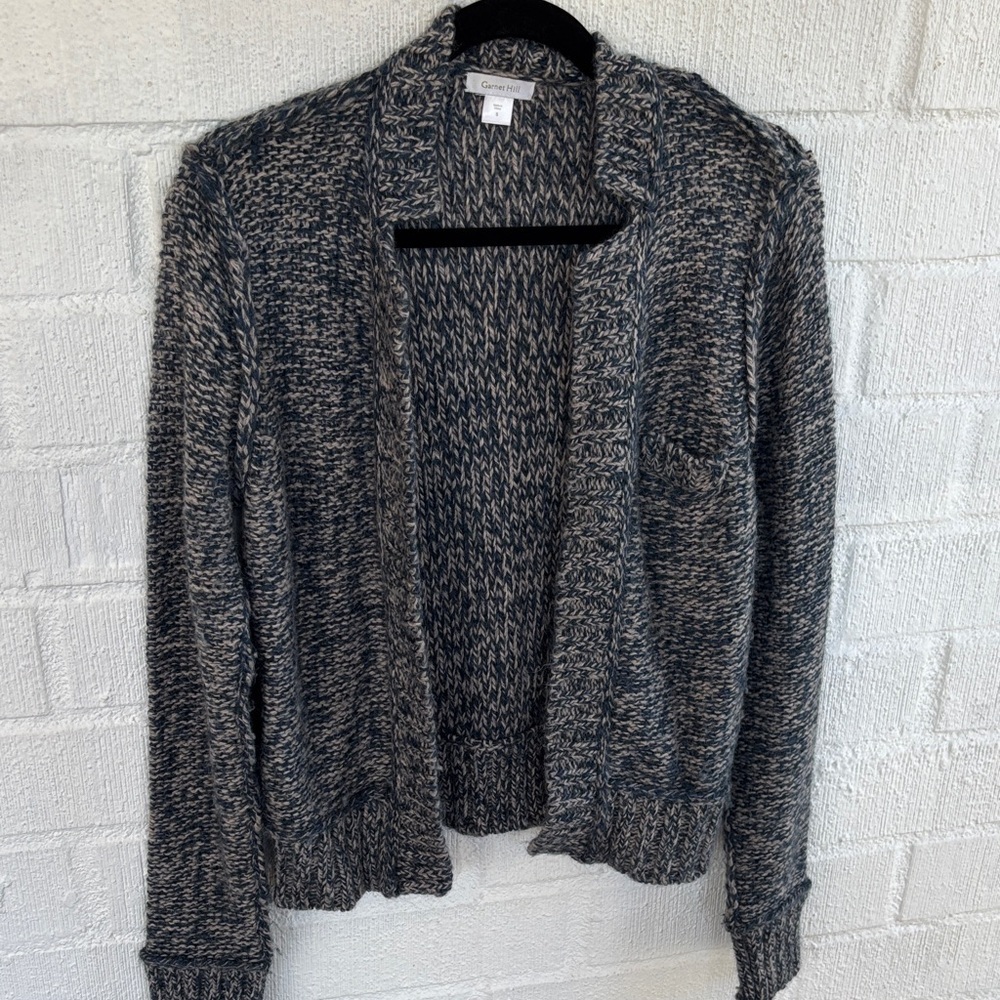 Garnet Hill Navy Alpaca Wool and White Women's Cardigan sz S